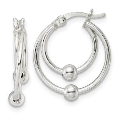 Double Circle Beaded Hoop Earrings Sterling Silver Polished QE15900, MPN: QE15900, 196904151723