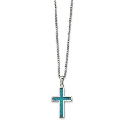 Imitation Opal Small Cross 22 Inch Necklace Stainless Steel Polished SRN2755-22 by Chisel, MPN: SRN…