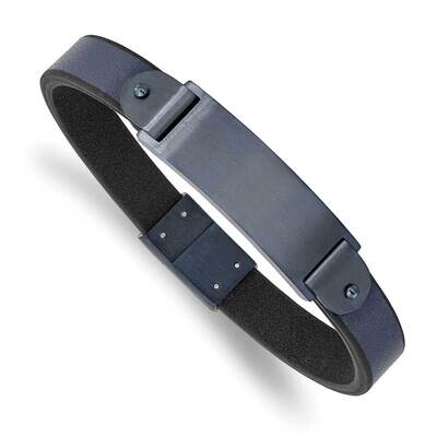 Dark Grey Ip-Plated Blue Leather 8.5 Inch Id Bracelet Stainless Steel Brushed SRB2982-8.5, MPN: SRB…