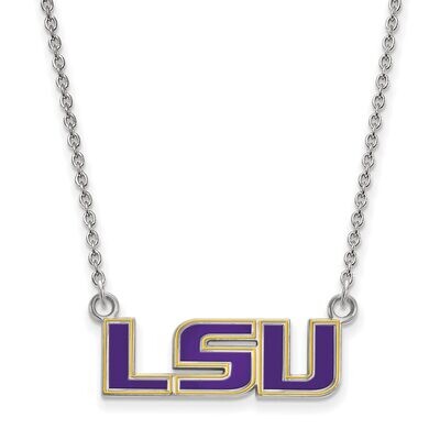 Louisiana State University Small Enamel Pendant with Chain Necklace Sterling Silver SS088LSU-18, MP…