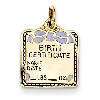 Enameled Blue Engravable Birth Certificate Charm 14k Gold A0363/B, MPN: A0363/B, 883957852881