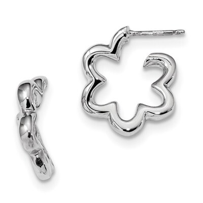 Flower Post Hoop Earrings Sterling Silver Rhodium-plated QE13565, MPN: QE13565, 191101233319