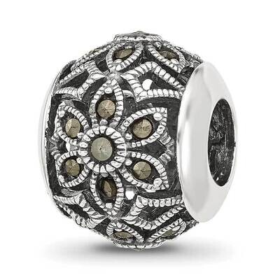 Antiqued Floral Marcasite Bead Sterling Silver QRS4492, MPN: QRS4492,