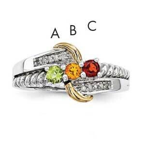 Three-Stone and Diamond Mother&#39;s Ring Sterling Silver &amp; 14k Gold QMR37/3SY-10, MPN: QMR37_3--6,