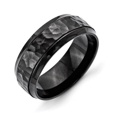 8mm Black IP-plated Hammered Polished Beveled Edge Band - Stainless Steel SR334 by Chisel, MPN: SR3…