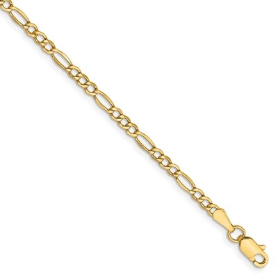 9 Inch 2.5mm Semi-Solid Figaro Chain 14k Yellow Gold BC120-9, MPN: BC120-9, 191101905285