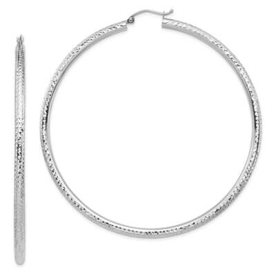 Lightweight 3mm Diamond-Cut Hoop Earrings 14k White Gold TC1013W, MPN: TC1013W, 883957899923