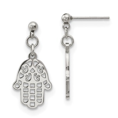 Chamseh Hamsa Post Dangle Earrings Stainless Steel Polished SRE1198 by Chisel, MPN: SRE1198, 191101…