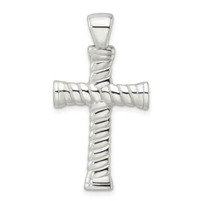 Twisted Hollow Large Latin Cross Pendant Sterling Silver Polished QC11110, MPN: QC11110,