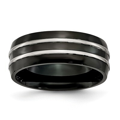 8mm Black Ip-Plated Brushed &amp; Polished Band Stainless Steel SR152-10