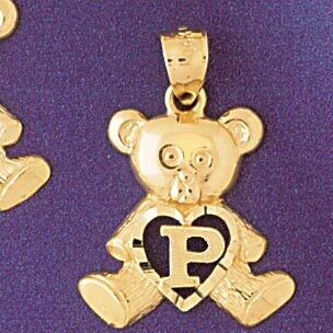 Dazzlers Jewelry Initial P Teddy Bear Pendant Necklace Charm Bracelet in Yellow, White or Rose Gold…