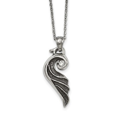 Crystal Wing Necklace Stainless Steel Antiqued Polished SRN1904-18 by Chisel, MPN: SRN1904-18, 8867…