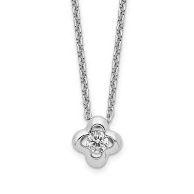 CZ Diamond Flower Necklace 18 Inch Sterling Silver Rhodium-Plated Polished QG6162-18, MPN: QG6162-1…