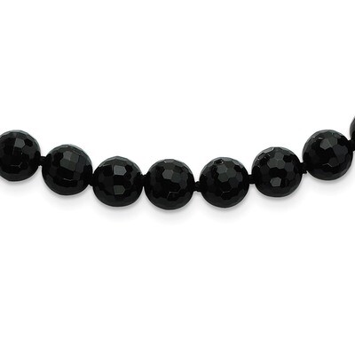 18 Inch 8-8.5mm Faceted Black Agate Necklace Sterling Silver QH4695-18, MPN: QH4695-18, 815479018087