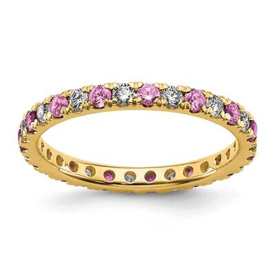 Si1/Si2 G H I &amp; Created Pink Sapphire Eternity Band 14k Gold Lab Grown Diamond ET0049-CPS-050-75YLG…