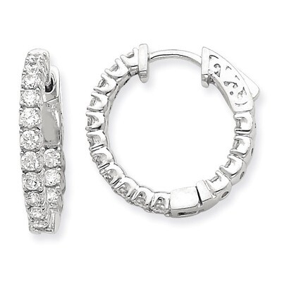 Diamond Round Hoop with Safety Clasp Earrings 14k White Gold XE2011WAA, MPN: XE2011WAA, 191101381263