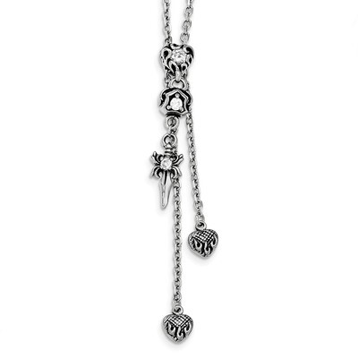 Antiqued and Polished with CZ Adjustable Necklace Stainless Steel SRN1921