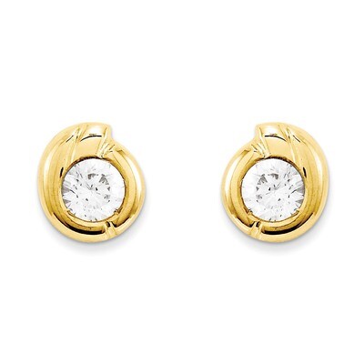 Fancy CZ Post Earrings 14k Gold Polished YE242