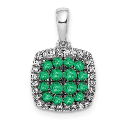 Halo Diamond &amp; .5 Emerald Square Pendant 14k White Gold PM5259-EM-013-WA, MPN: PM5259-EM-013-WA, 88…