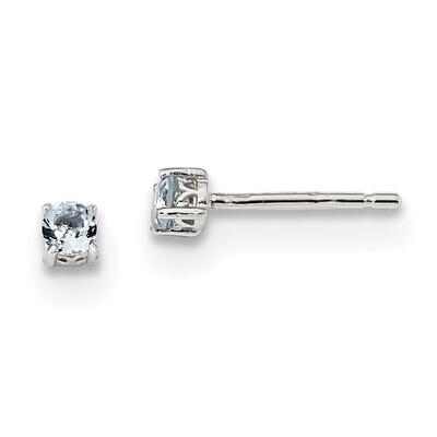 3mm Round Aquamarine Post Earrings Sterling Silver QBE25MAR, MPN: QBE25MAR, 191101048524