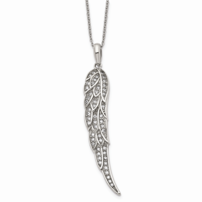CZ Stone Stone Wing Pendant with 2 Inch Extension Necklace Stainless Steel Polished SRN1335-20 by C…