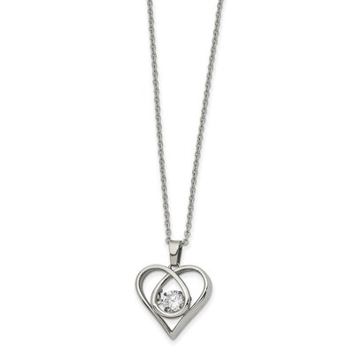 Vibrant Moving CZ Heart with 2 Inch Extender 16 Inch Necklace Stainless Steel Polished SRN2610-16 b…