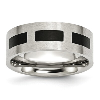 Black Rubber Flat 8mm Brushed Band Stainless Steel SR28 Engravable, MPN: SR28, 883957743264