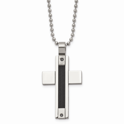 Black Diamonds Cross Pendant Necklace Stainless Steel SRN974-24 by Chisel, MPN: SRN974-24, 88677497…