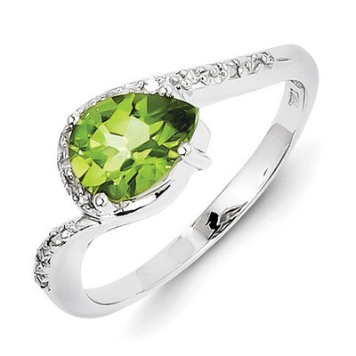 Peridot Oval Ring Sterling Silver Rhodium-plated Diamond QR4631PE, MPN: QR4631PE, 883957366340
