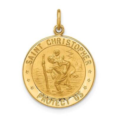 Small Round St. Christopher Medal 14k Gold Solid Polished Satin XR1794, MPN: XR1794, 883957957920