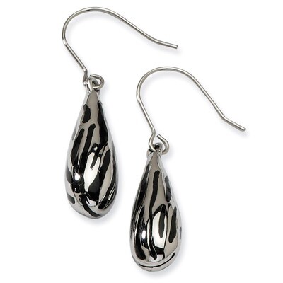 Black Resin Striped Polished Dangle Earrings - Stainless Steel SRE208 by Chisel, MPN: SRE208, 88395…