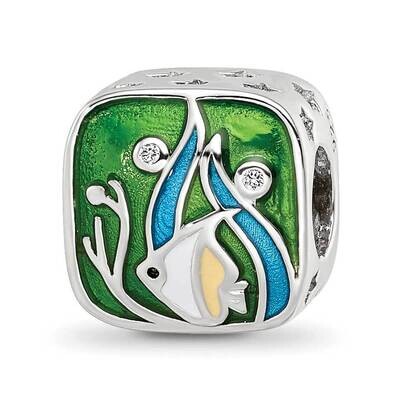 Enamel CZ Sea Life Bead Sterling Silver Rhodium-plated QRS4125, MPN: QRS4125,