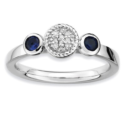 Round Sapphire &amp; Diamond Ring - Sterling Silver QSK528, MPN: QSK528, 886774009162