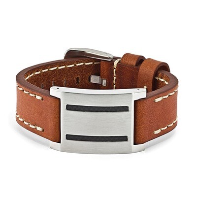 Brown Leather with Carbon Fiber Buckle Bracelet - Stainless Steel SRB1089 by Chisel, MPN: SRB1089, …