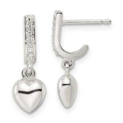 Dangle Heart Post Earrings Sterling Silver Cz Diamond QE16445, MPN: QE16445, 196904165980