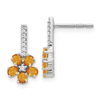 Citrine Flower Earrings 14k White Gold Diamond EM4381-008-WA, MPN: EM4381-008-WA, 191101838446