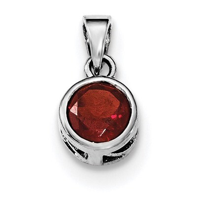 Garnet Round Pendant Sterling Silver Rhodium-plated Polished QP4552GA, MPN: QP4552GA,