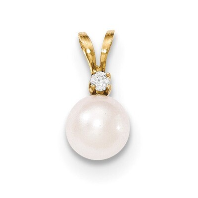 7-8mm Round White Saltwater Akoya Cultured Pearl Diamond Pendant 14k Gold XF476, MPN: XF476, 883957…