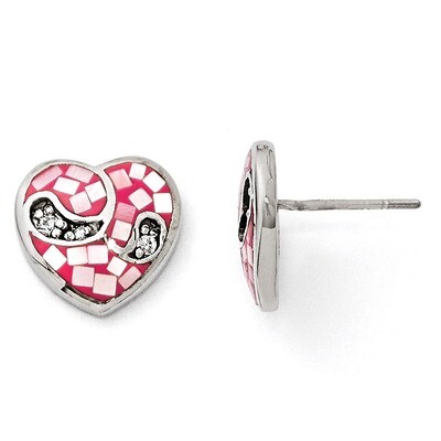 Mosaic Pink MOP &amp; CZ Earrings Sterling Silver QE11171