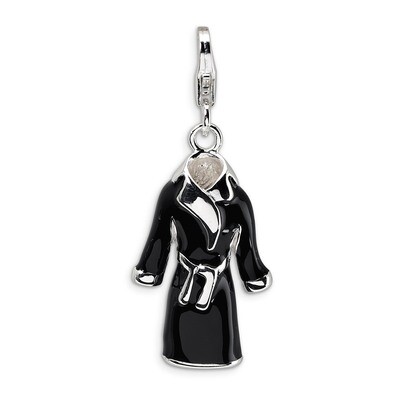 3-D Enameled Black Robe Charm Sterling Silver QCC210 by Amore La Vita, MPN: QCC210, 883957331676