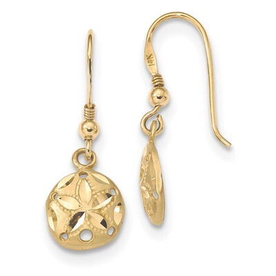 Satin Diamond -cut Sand Dollar Shepherd Hook Earrings 14k Gold Polished TL1122, MPN: TL1122, 191101…