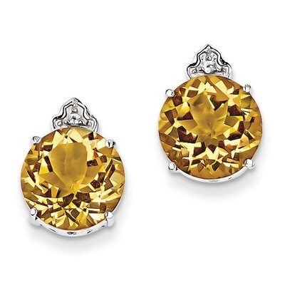 Citrine and White Topaz Round Post Earrings Sterling Silver QE10289CI, MPN: QE10289CI, 883957765105