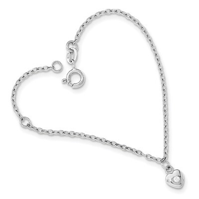 CZ Diamond with 1 inch Extender Heart Bracelet 5.5 Inch Sterling Silver Rhodium-plated QG4084-5.5, …