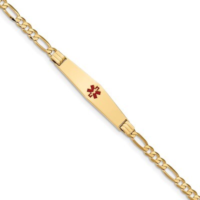 8 Inch Medical Soft Diamond Shape Red Enamel Figaro ID Bracelet 14k Gold XM565CC-8, MPN: XM565CC-8,…