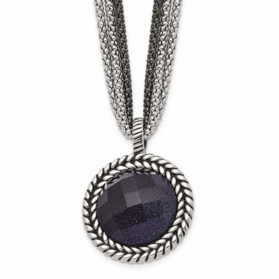 Blue Sandstone 2 Inch Extension Reversible Necklace Stainless Steel Polished SRN1523-18 by Chisel, …