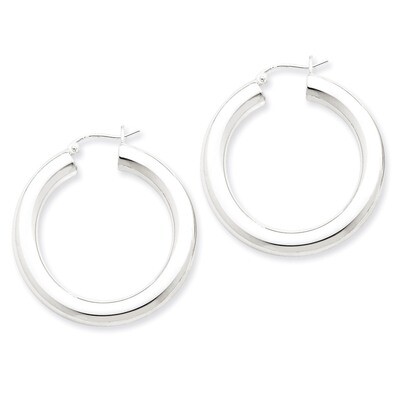 5mm Round Hoop Earrings Sterling Silver Rhodium-plated QE820, MPN: QE820, 883957941035
