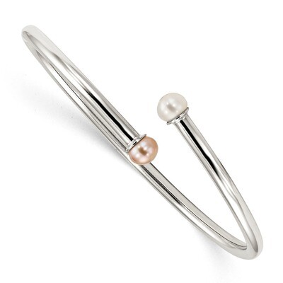 Children&#39;s 5-5.5mm Pink/White Flexible Bangle Sterling Silver QB1203, MPN: QB1203, 191101111426