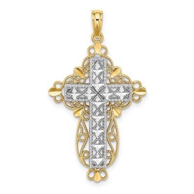 2-D and Filigree Cross Charm 14k Gold Rhodium Diamond-cut K9358, MPN: K9358, 637218157983