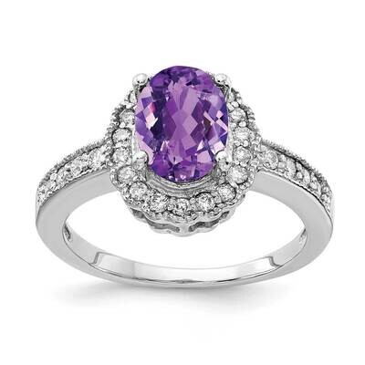 8x6mm Oval Amethyst Checker Diamond Ring 14k White Gold Y4420AM_AA, MPN: Y4420AM_AA, 883957358543
