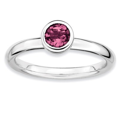 Low 5mm Round Pink Tourmaline Ring - Sterling Silver QSK517, MPN: QSK517, 886774008516